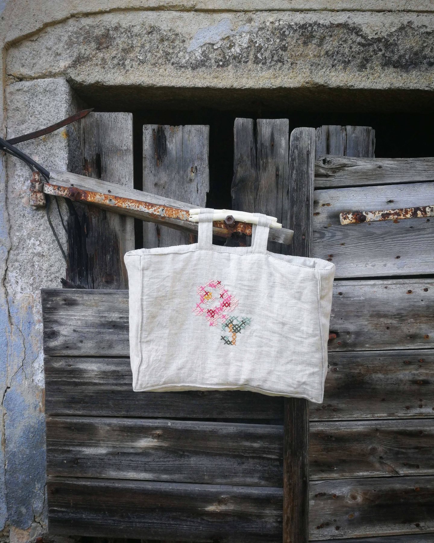 cross stitch tote bag in life